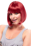 woman wearing the bob style Chic Doll wig in the colour red 