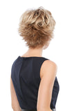 Lady with balding showing the back of the Jazz synthetic wig in a blonde shade 