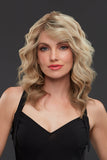 Young model with hair fall wearing the blonde Jennifer wig styled with beach waves 