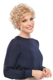 Woman with advanced stage hair loss wearing a Lily Short Curly Synthetic Wig