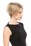 Lady with balding wearing a pixie style Natalie synthetic wig 