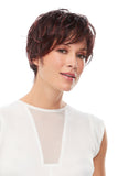 Model with thinning hair showing a Ruby pixie style wig 