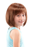 Young girl with hair loss wearing a bob style lightweight Shiloh children's wig from Fascinations 