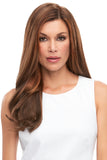 Model with thinning hair wearing a long sleek Top Full 18 Inch Human Hair Topper