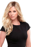Model with long blonde fine hair wearing the Top Wave 18 Inch Hair Topper in the shade 12FS8