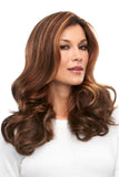 Woman with fine hair waring the Easipart French hair topper in 18 inches 