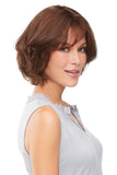 Model with fine hair is wearing her 8 inch Remy human hair topper in the style called Easipart friend in 8 inches by Jon Renau South Africa 