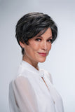 Lady with alopecia wearing the Evan Grey Pixie Wig by jon Renau in South Africa