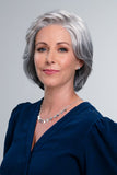 Lady with alopecia wearing the short style Hillary Grey Wig by Jon Renau South Africa