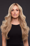 Young woman with Alopecia wearing her light density Remy human hair Kim wig 