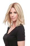 Young woman with Alopecia wearing a  blonde human hair Top Form French 12 inch topper 