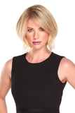 woman with a short hairstyle  wearing a blonde hair topper called Easipart XL HD in 8 inch 
