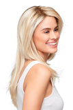 Young female with hair loss is showing her light blonde Alessandra wig from Fascinations 