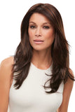 Woman with hair fall is wearing her synthetic brunette Alessandra wig 