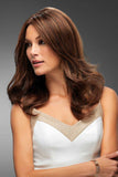 Elegant female with balding is wearing her brunette Remy human hair Angie wig 
