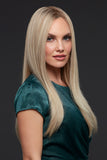 Female with Alopecia covering her head in the hand tied Blake wig 
