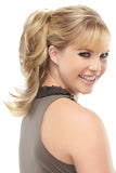 Woman wearing the Breathless clip in hairpiece by Jon Renau 