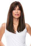 Female with hair fall wearing her long layered brunette synthetic Camilla wig 