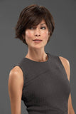 Female with hair loss wearing a short style Capri human hair wig 