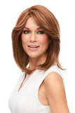 Model wearing the shoulder length hand tied bob style human hair Cara wig 