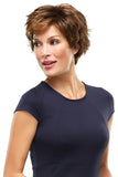 Business woman with Alopecia showing her brunette short layered Chelsea wig from Fascinations