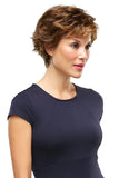 Lady wearing a Chelsea wig with an open cap construction 