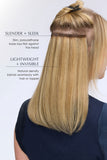Female with thinning hair wearing the Easipieces 16 inch long X 9 inch wide hair extensions