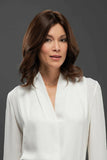 Female with hair loss wearing a brunette shoulder length Euro Carrie human hair wig 