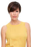 Woman with advanced stage hair loss wearing the Evan Short Pixie Wig