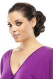 Woman with fine hair wearing her dark brown Fun Bun hairpiece by Jon Renau 