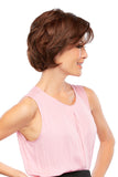 Happy woman with thinning hair wearing the Heat wig from Fascinations with a lace front 