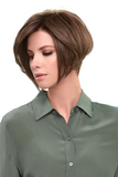 Woman with progressive hair loss showing the sleek heat friendly synthetic Ignite Large wig 