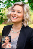 Laughing woman with alopecia wearing her January wig by Jon Renau in Blonde