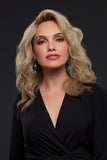 Woman with advanced hair loss wearing her long layered Remy Human hair Jennifer wig 