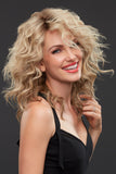 Laughing woman with advanced hair loss wearing the Jennifer wig with a lace front 