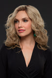 Lady with processive hair loss showing her light blonde human hair Jennifer wig by Jon Renau 