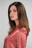 Lady with hair loss wearing the long brown Miranda Cascading Wig Colour by jon renau