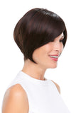 Model with hair loss wearing a jawline length bob style Posh wig by Jon Renau 