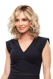 Woman with advanced stage hair loss wearing Julianne Petite wig in the shade 12FS8 from Fascinations