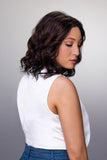 Side view of the Julianne lite shoulder length wig in Brunette by Jon Renau South Africa