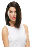 Woman with advanced hair loss wearing the sleek bob style Karlie wig with a lace front 