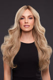 Young woman with Alopecia wearing her light density Remy human hair Kim wig 