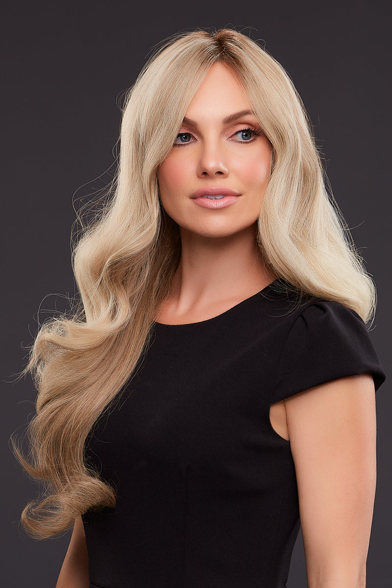 Lady with hair fall wearing the Kim wig with a lace front 