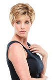 Young woman with progressive hair loss wearing the Kris Short Pixie Synthetic wig
