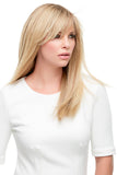 Woman with hair fall showing the 100% Remy human hair Lea wig with double monofilament 