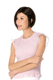 Woman with advanced stage hair loss wearing a bob style Maisie wig from the Nouveau collection 