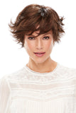 Lady with advanced stage hair loss wearing a brunette Meg wig from Fascinations 
