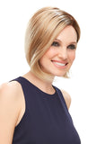 Smiling woman with hair fall wearing the Mena Angled Bob Wig