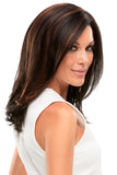 Female with hair fall wearing the Miranda wig with Sophisticated Long Layers and Bangs