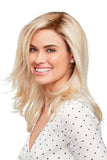 Smiling woman with Alopecia wearing her Miranda wig with a natural looking hairline 